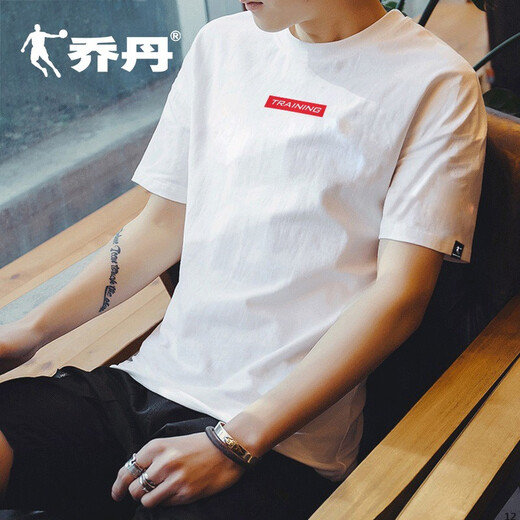 乔丹 短袖t恤男夏季新款棉质透气速干休闲服舒适时尚健身衣运动短袖男 白色【纯棉透气】 L /175