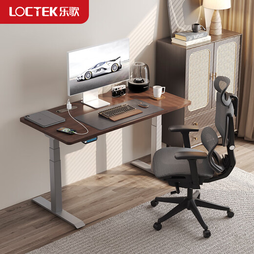 Lege Electric Lift Desk Computer Desk Office Desk Study Table E5-N/1.4m Solid Wood Black Walnut with Power Strip
