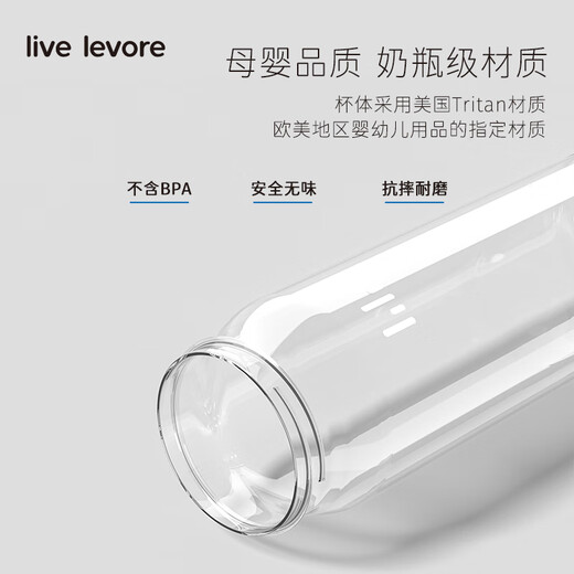 LIVE LEVORETritan plastic water cup large capacity cup for men and women outdoor sports fitness water bottle student portable military training pot elegant white (sports water cup) 750ml