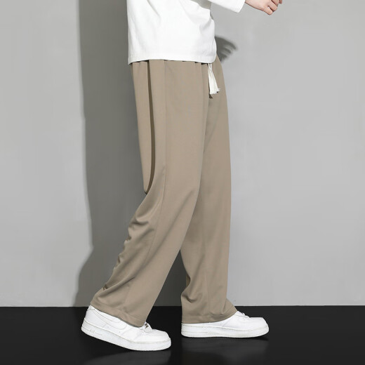 Dingfengbaoluo casual pants men's spring and summer loose drape trousers sports wide-leg straight pants 2311 Khaki 2XL