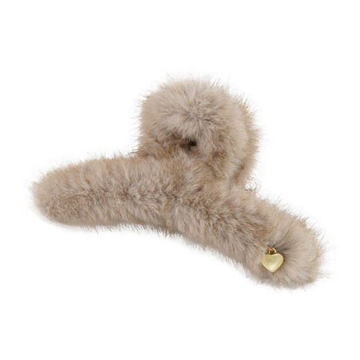 BARY REEF Autumn and Winter Furry Hair Clip Women's Plush Grip Clip Large Hair Shark Clip Furry Ins Feeling Hair Accessory Back of Head Plush Coffee Color 13cm