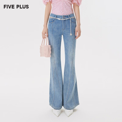 5+ Denim Flare Pants Summer New Women's Four-Waist Elastic High Waist Washed Hip S Pants Slim Fit Mall Same Style Light Blue 690 M
