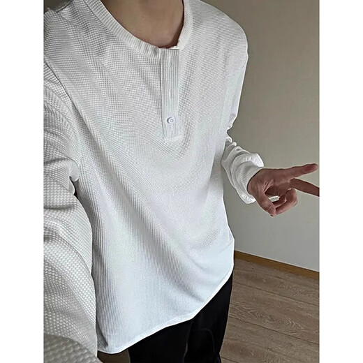 Футболка с длинным рукавом Yalu Black American Genry Neck Mens Awumn и Winter Waffle Pluse Plus Fleos Collesed Base Rube 1381 Black [Высокое качество 23] Флис XL 125-140JIN [Джин равняется 0,5 кг]