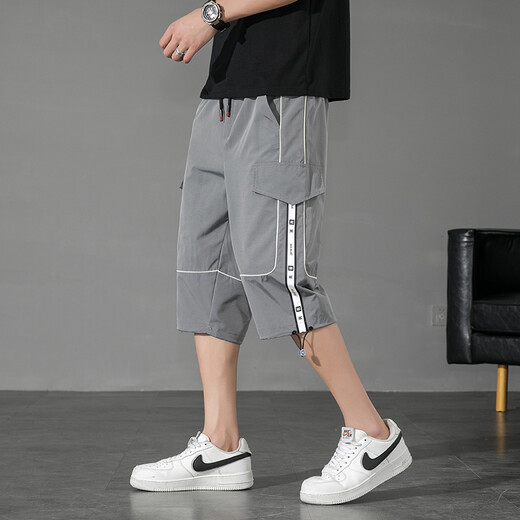 Boledi Sommer dünne sieben Punkte mittelgroße Hosen 12 Jungen 14-jährige Junior High School-Schüler 16 Kinder trendige hübsche Arbeithosen 9230 Black 170 XL (110-125 Jin [Jin ist ungefähr 0,5 kg])