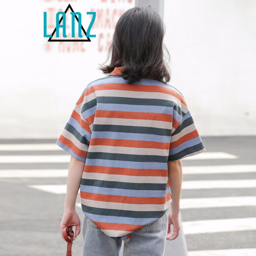 Lan Ye Japanese contrasting color retro striped POLO shirt vintage style student short-sleeved tee2023 new versatile T-shirt bottoming shirt picture color one size