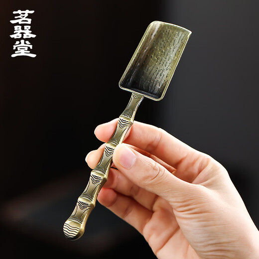 Mingqitang Tea Spoon Tea Ceremony Tea Spoon Retro Long-Handed Small Tea Spade Tea Digging Tea Spoon Tool Liujunzi Tea Set Accessories Xiangyun Alloy Tea Spoon-Bronze