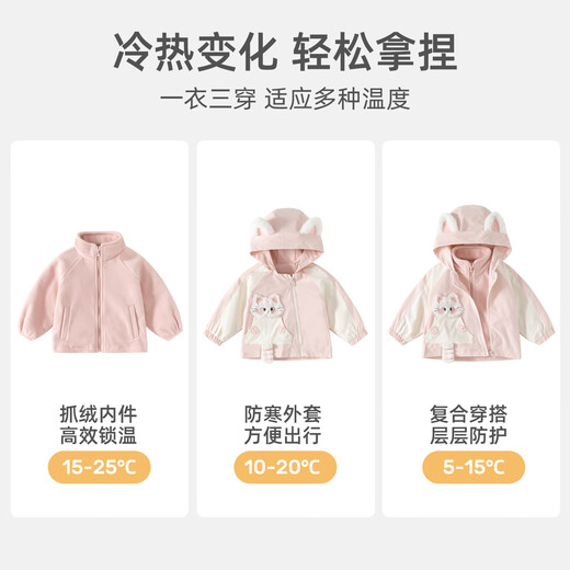 Banxidi Girls' Jacket Spring and Autumn 2025 New Style Baby Three-in-One Charge Autumn and Winter Clothes Children's Clothes Pink 90