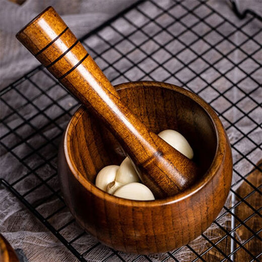 Garlic pounder manual wooden solid wood jar garlic paste garlic mortar old-fashioned mashing medicine grinder jujube wood A-grade medium pounding jar + pounding stick original color unpainted jujube wood