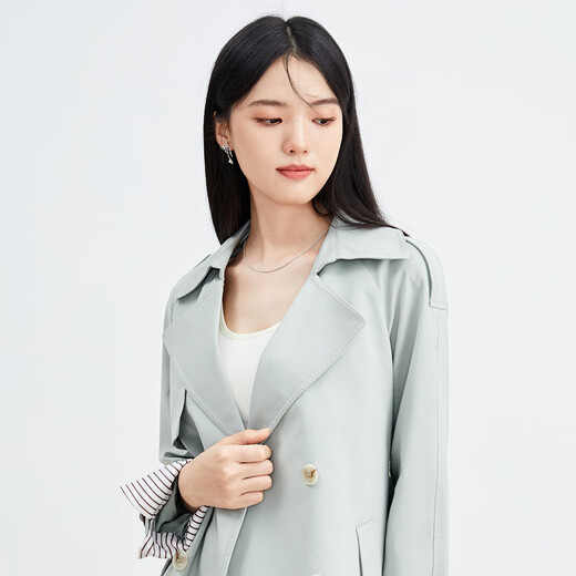 
Autumn Water Yiren French Trench Coat Women's Spring New British Style Double Breasted Temperament Loose Top Water Green M