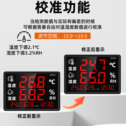XMSJ乐享温湿度计高精度工业仓库专用家用室内温度显示仪传感器lx935 RC835A内置探头