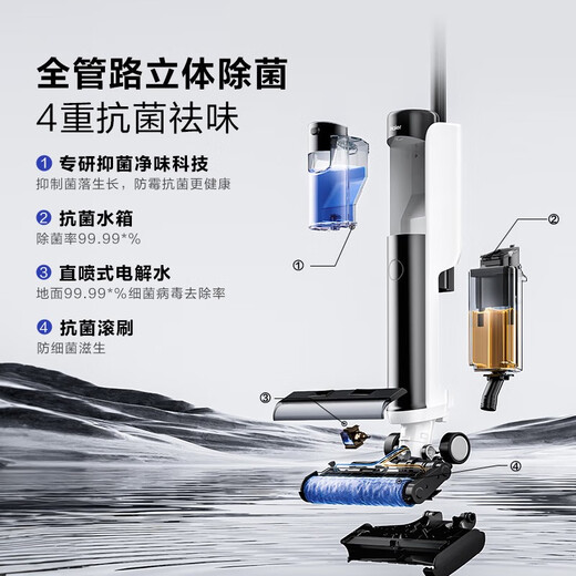 海尔（Haier）无线智能防缠绕洗地机A500 全管路立体除菌拖地机洗拖一体 电解水除菌 无刷电机 白色