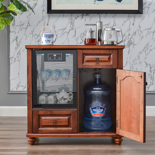 JPHZNB tea bar machine integrated table kettle cabinet home living room fully automatic intelligent solid wood belt integrated cabinet new Chinese style 6626 walnut color disinfectable warm