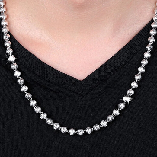 Xizhao Jewelry Platinum Necklace Laser Bead Necklace PT950 Round Pearl Bead Buddha Bead Necklace Versatile Platinum Chain Customized 80g Shipping in 1-10 working days