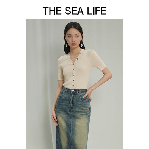 THE SEA LIFE Ou Hai Yisheng Sweater for women 24 summer new comfortable, versatile breathable, smooth and light knitted sweater X15868 cloud white M