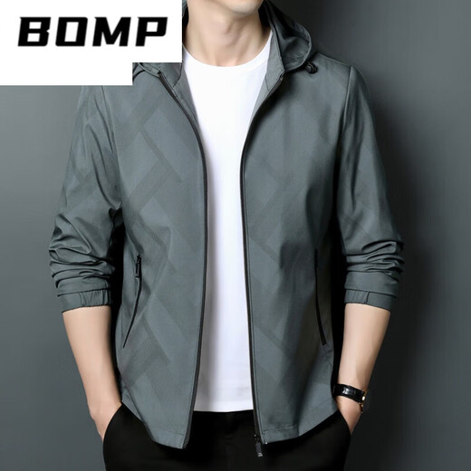 BOMP品牌爸爸装春秋薄款夹克衫中年男立领春季休闲宽松连帽外套上衣男 K12127绿色 170/M