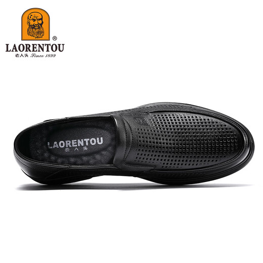 老人头（LAORENTOU）皮鞋男商务休闲鞋头层牛皮套脚打孔鞋透气镂空鞋 LL12165 黑 38