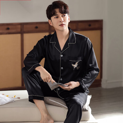 Modal pajamas men's summer silk ice silk long-sleeved home clothes spring and autumn thin imitation silk home clothes set MD6622 3XL