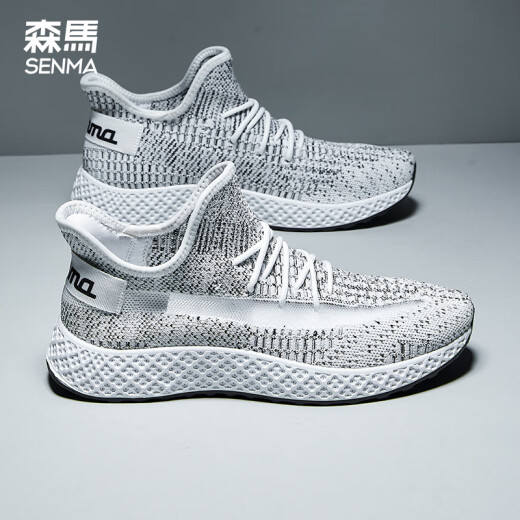 Senma fashion trend Korean style sports fly woven laces lightweight versatile comfortable low-cut large size outdoor casual shoes for men 219120503 white size 42