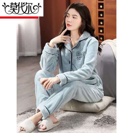 Modal Koralle Velvet Spring, Herbst- und Winter-Pyjamas für Frauen, verdickter plus samtiger Flanell warme Hauskleidung zwei-teilige Set können außerhalb von 9922 getragen werden [doppelseitig plus Samt verdickt] M [Vorgeschlagene 80-100 Jin [Jin gleich 0,5 kg]]