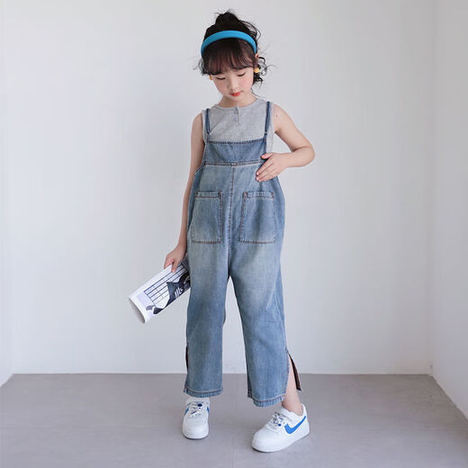Weiman Xiaolu Kinderkleidung Girls Anzug Anzug Anzug Kinder Cowgirl Overalls Girls Anzüge mit mittleren Grand-Kinderanzügen 105 Overalls [Overalls + ärmelloses T-Shirt] 120 Anzüge für Höhe von etwa 110 cm