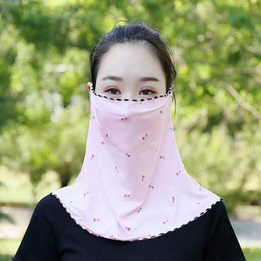 Shanda [two packages] ear-mounted sunscreen mask for women in summer ice silk scarf outdoor riding mask face protection breathable sunshade neck scarf veil washable neck protection neck cover for women [solid color bean green + light gray] [two packages]