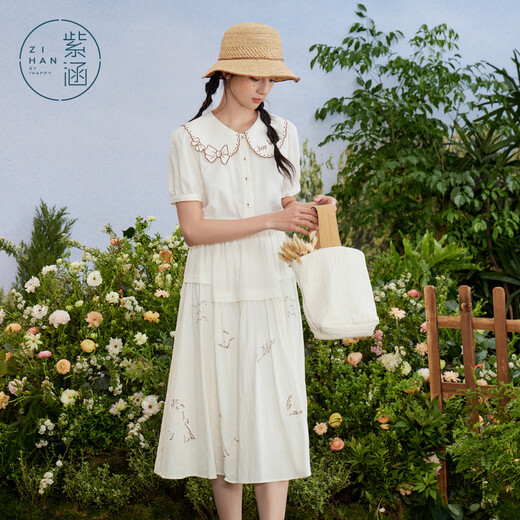 Zihan (ZIHAN) Zihan special-shaped lapel shirt embroidered skirt suit women's summer forest-style design two-piece set Mijin S