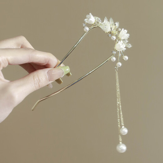 Hairpin for evening hair, lily of the valley tassel, U-shaped hairpin, high-end new Chinese style hairpin, ancient style headdress, Mid-Autumn Festival gift