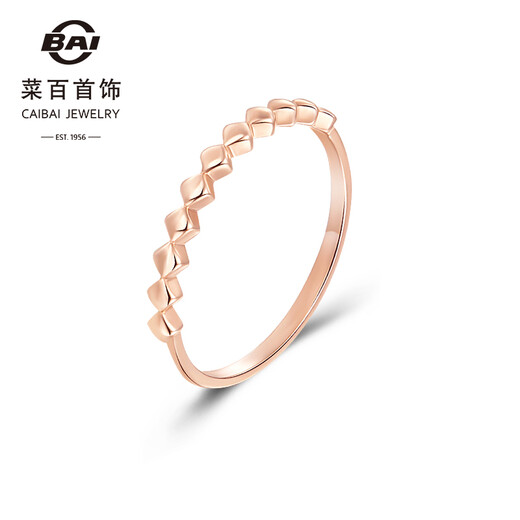 Caibai Jewelry K Gold Ring 18K Gold New Youth Series Cool-Cool Play Personalized Fashion Small Square Ring Pricing KJ 18K Rose Gold Ring No. 11