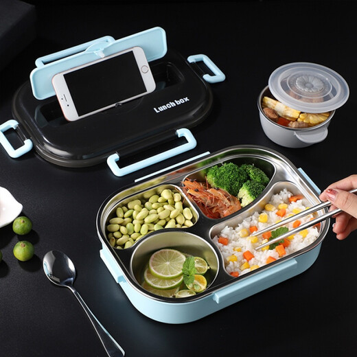 304 stainless steel children's insulated lunch box adult heated lunch box primary school boy microwave office worker lunch box pink 5 compartments 2L + tableware soup bowl