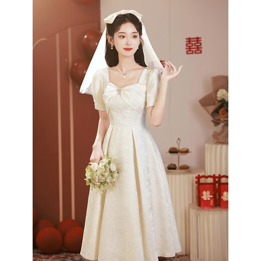 Messbeth White Kleid Frauenparty Abendkleid Verlobungskleid täglich tragbare Kragen Registrierung kleiner weißer Rock Kleiner Sommer weißer XL Vorschlag 114-121jin [Jin gleich 0,5 kg]