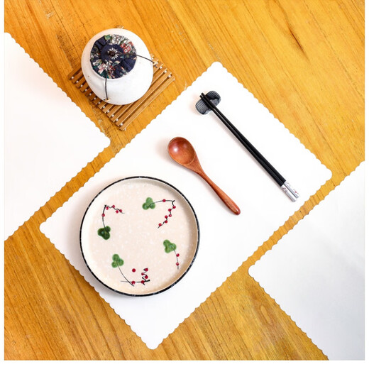 Disposable placemats, Japanese style disposable placemats, Japanese style placemats, Japanese shop mats, table mats, thickened absorbent paper mats, white flower raft (100 sheets)