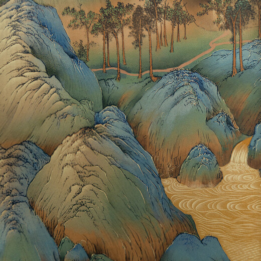 古歌空间 焦点艺术千里江山入户玄关装饰画山水画靠山图挂画茶室墙壁画竖版铜雕画 千里江山【全铜】1200*723mm