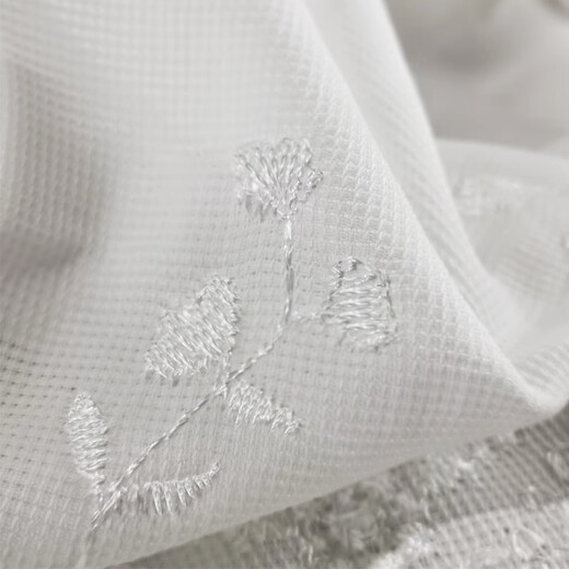 Sun-protecting window screen, transparent and opaque, pleated white gauze curtain, living room, bedroom balcony, embroidered window sand curtain, solid color, semi-transparent, width 4.0, height 2.7, one hook can be shortened