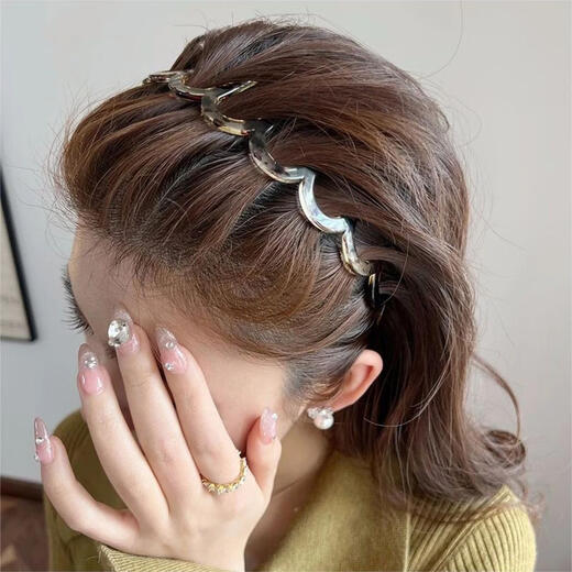 Jisenjia headband, high-ceiling, high-end, simple, versatile, wavy hairband, face wash dish, Internet celebrity hair accessories, non-slip toothed hairband, tea and coffee color