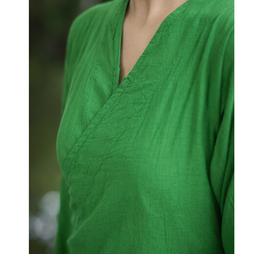 照本堂女装国风汉服茶人服饰新款40支新裾长衣W12142 青柠 s