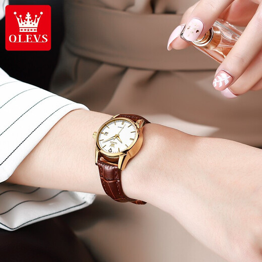 OLEVS (OLEVS) Switzerland certified top ten women's watches, mechanical watches, fully automatic, high-end, simple and elegant women's watches for girlfriends, upgraded and enhanced version-OLEVS 6629-brown skin and white face women