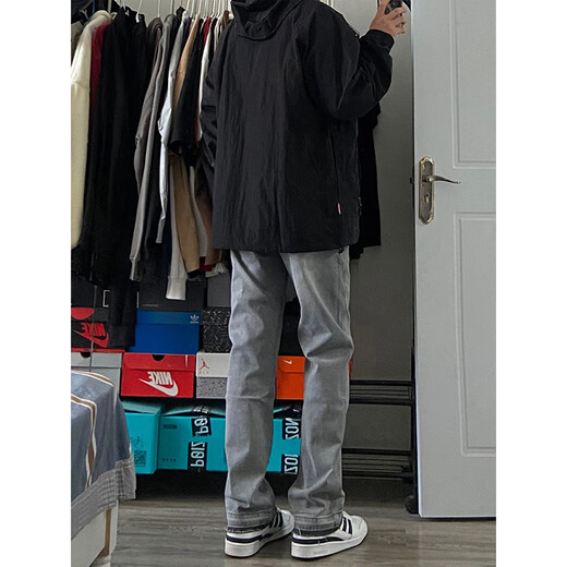 7 hochwertige Rauchgrau Jeans Herbst und Winter Neue American Lose Casual Trendy Workwear Straight-Flare Long Hosen XSHFS-S217 Gray L.