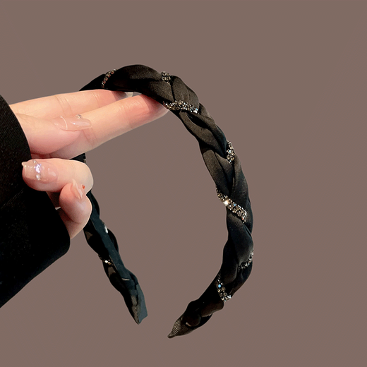 Xiaoqinggua Korean light luxury rhinestone wrapped fabric headband women's high skull headband high-end 2025 Gray style headband F2728 rhinestone wrapped headband