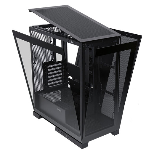 先马（SAMA）大境界 黑色 ATX电脑海景房机箱台式机 双面玻璃/可拆支柱/双U3+Type-C/支持背插式主板360水冷