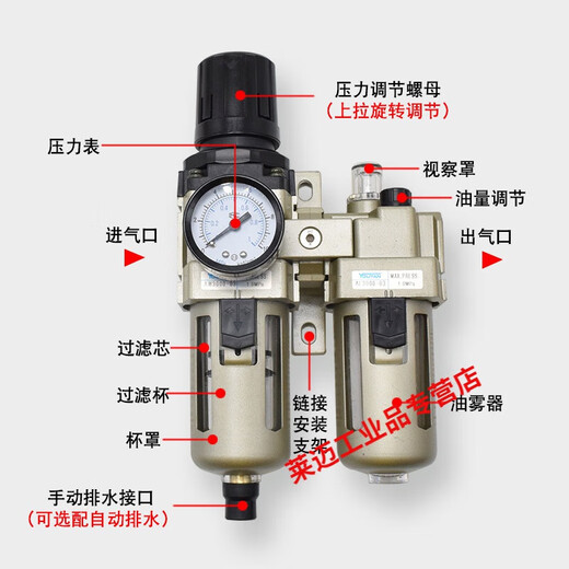 AC3010-03气源AC2010-02过滤器AC4010-04二联件AC5010-06,1 AC5010-06 不带接头