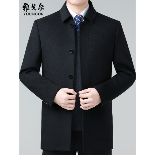 CEO Yageo double-sided woolen coat for men middle-aged daddy wear mid-length cashmere jacket for men wool fleece black XXS 175/size (recommended 125-140Jin [Jin equals 0.5 kg])