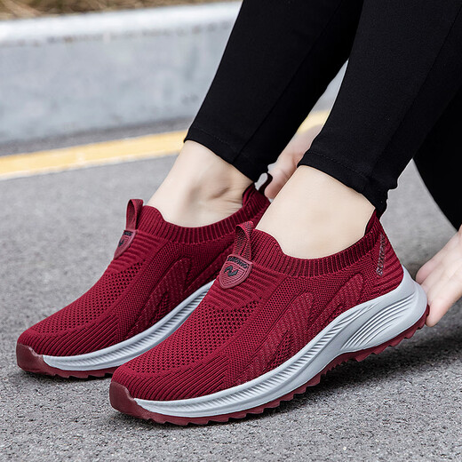 Zuli Jianai Daddy Old Man Shoes for Women Summer Old Beijing Cloth Shoes Soft Sole Anti-Slip Wide Breathable One-Piece Mom Shoes for Women 6605 Jujube Red Women's Style (Send Socks) Hot Sale 37
