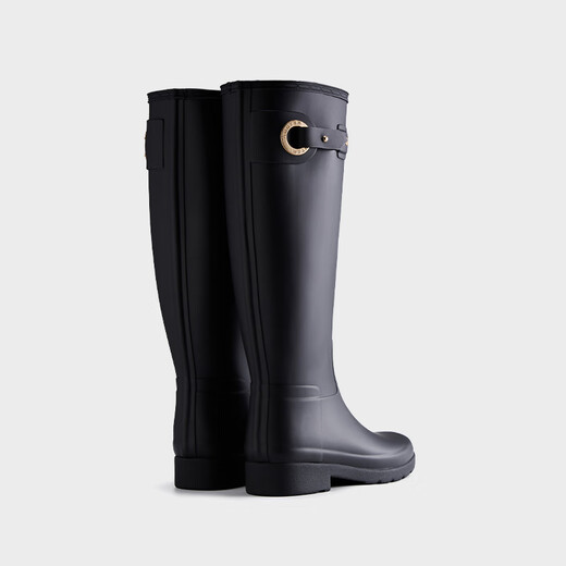 Hunter Regenstiefel raffinierte Hochstiefel Metall-Loch Ring Anti-Rutsch wasserdichte Außenbein lange Stiefel Frauenschuhe Schwarz/BLK 37
