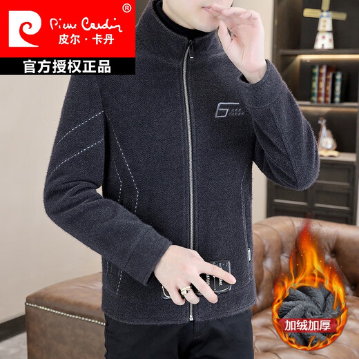皮尔卡丹（pierre cardin）金貂绒夹克男2025冬季新款立领加绒加厚短款修身毛呢大上衣外套 6629加绒黑色 2XL 140-150斤