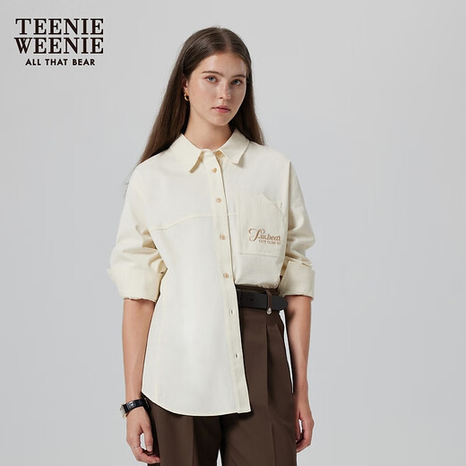 Teenie Weenie Bear Women's Shirt Autumn Shirt Long Sleeve Commuting Top Simple Casual Jacket Women's Cream White S (160)