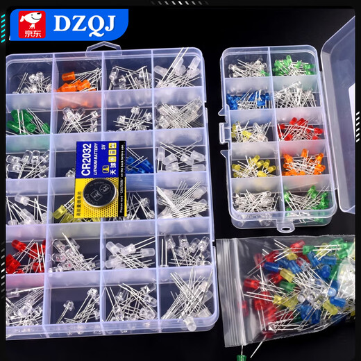 DZQJ 3MM/5MM light-emitting diode package LED lamp beads component package red, green, orange, yellow, blue, white mist bag/box 3mmLED lamp 6 types of bags (60 pcs in total)