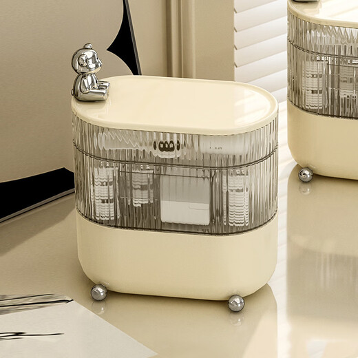 Mi Ling ins style rotating storage box for cosmetics and jewelry transparent compartment storage box desktop data line defense three layers - bear cream white