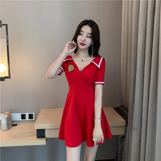 
Sexy women's clothing for nightclubs, sexy dress, bath massage skirt, dress technician workwear 708 black M (80-100Jin[Jin equals 0.5 kg])
