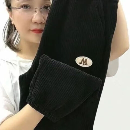 栩欧灯心绒裤高腰中年妇女穿的超细灯芯绒女士裤子中老年女装秋冬新款 9196/芥黄绿 【加绒加厚】 3XL 推荐136-155斤