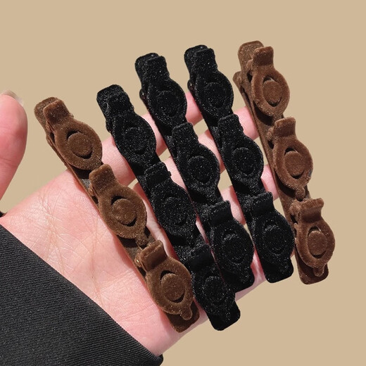 Lazy flocked princess head braided hair clips for women, forehead broken hair clips, side textured bangs clips, duckbill clips, headwear, black suede braided hair clips, 2 packs